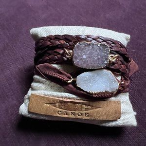 Canoe Leather Raw Gem Leather Bracelet Set